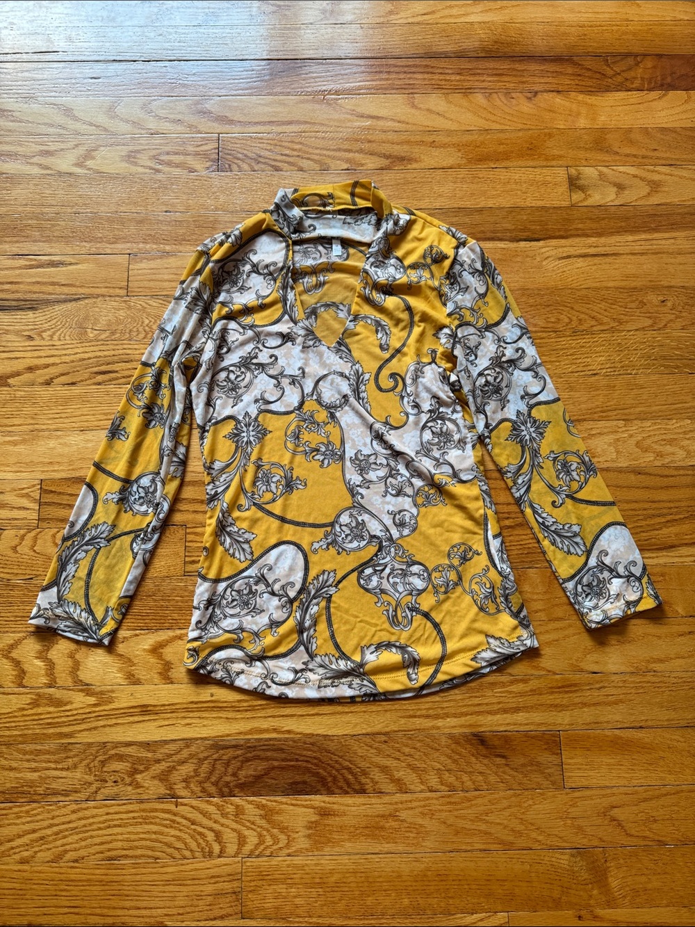 DNA Couture Sheer Printed Blouse Gold Medium